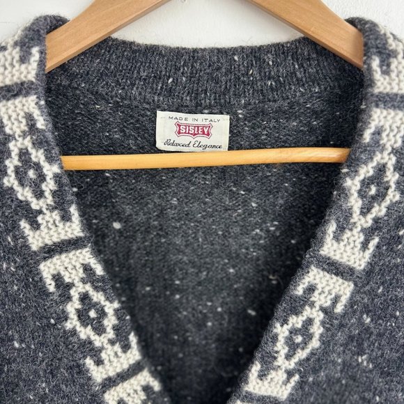 Vintage SISLEY Italy Gray Wool Grunge Boyfriend Cardigan Sweater - Picture 9 of 10